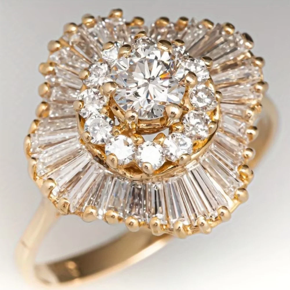 🆕 Elegant Gold Plated CZ Cut Ring Wedding Engagement